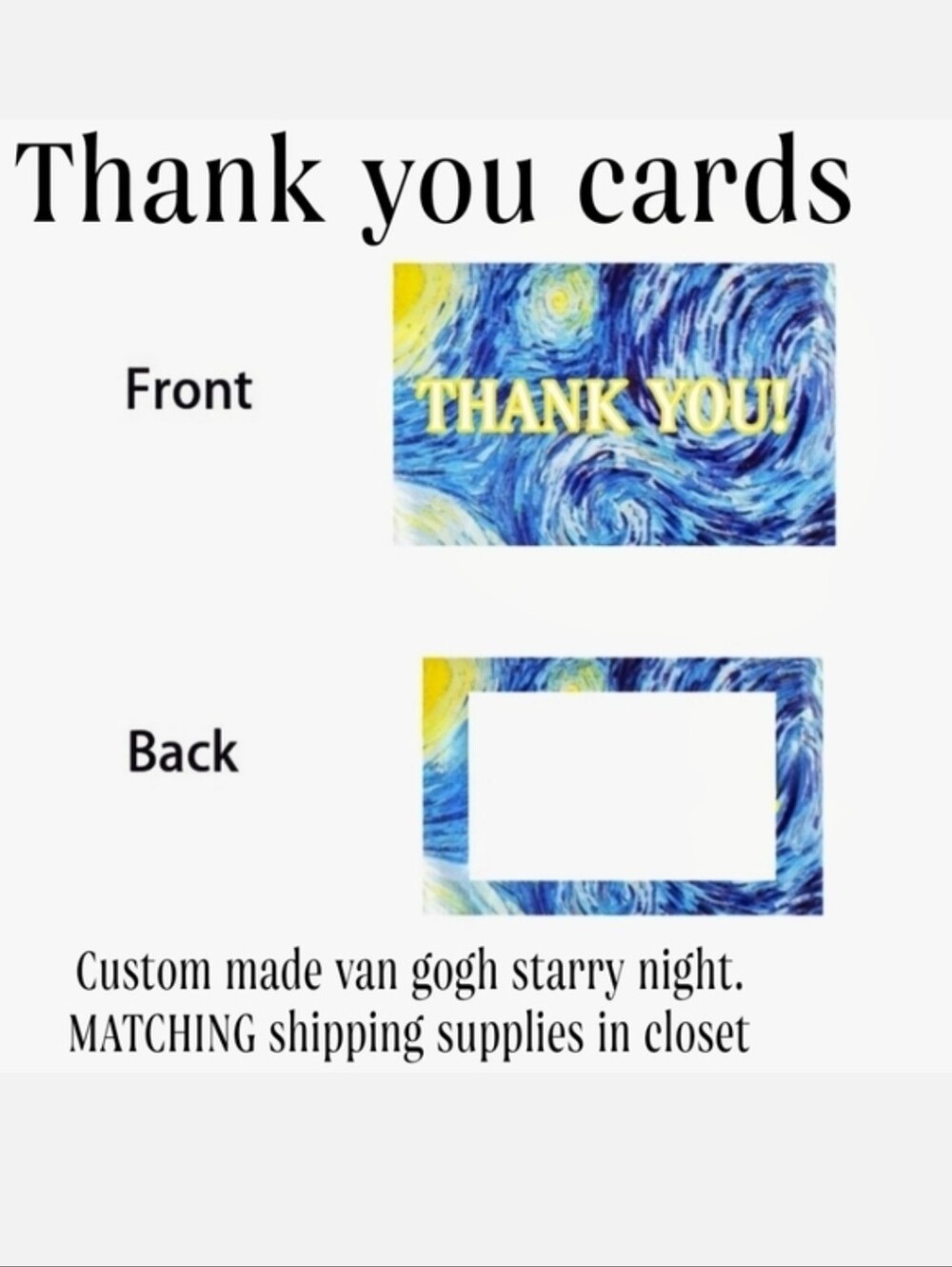 25 pk VAN Gogh THANK YOU CARD TO MATCH mailers. Self sealing + waterproof